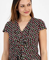 Ak Anne Klein Petite Printed Twist-Front Cap Sleeve Top