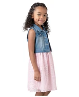 Rare Editions Toddler & Little Girls Denim Vest and Embroidered Dress Outfit, 2 Pc