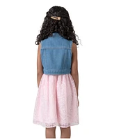 Rare Editions Toddler & Little Girls Denim Vest and Embroidered Dress Outfit, 2 Pc