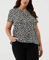 Ella Rafaella Plus Size Chevron Print Lace-Up Short Sleeve Tee Shirt