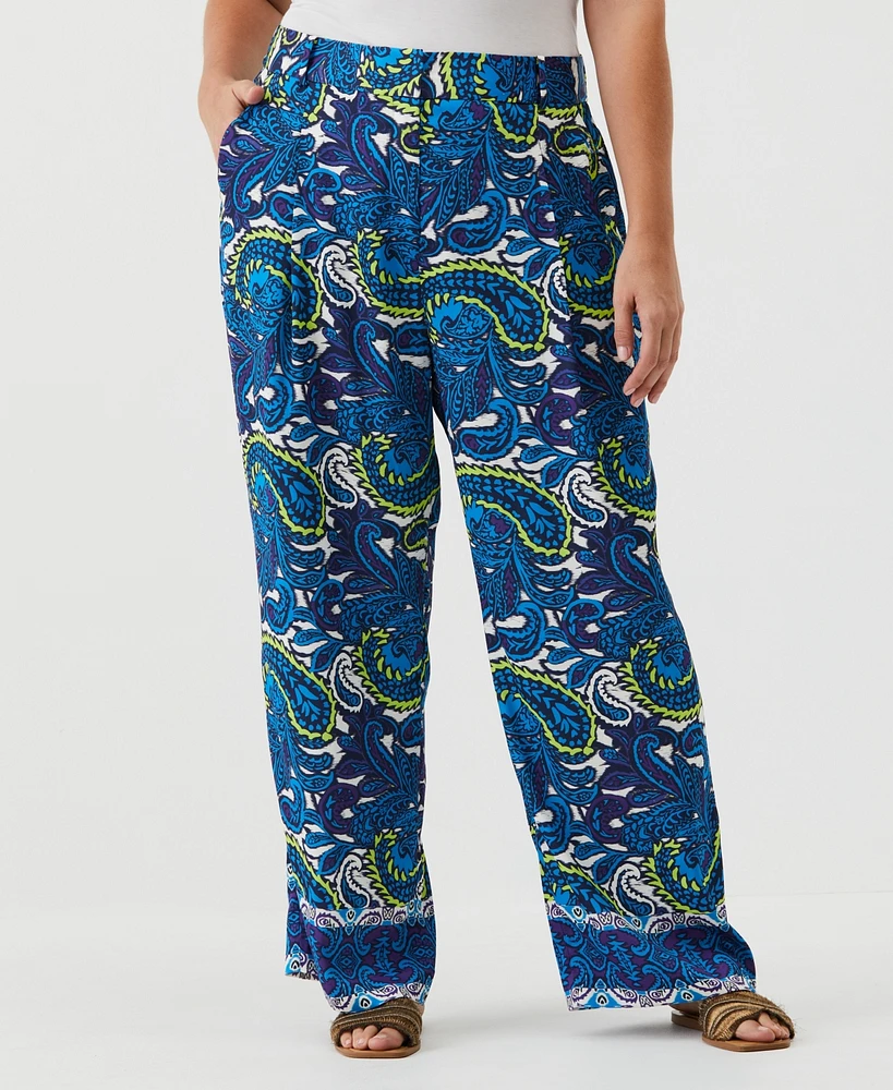 Ella Rafaella Plus Paisley Print High Rise Wide Leg Pant