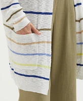 Ella Rafaella Plus Cotton-Linen Blend Striped Cardigan Sweater