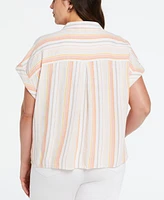 Ella Rafaella Plus Size Linen Blend Flap Pocket Popover Shirt