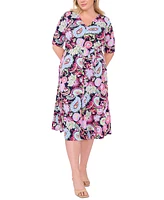 Msk Plus Size Paisley-Print Midi Dress