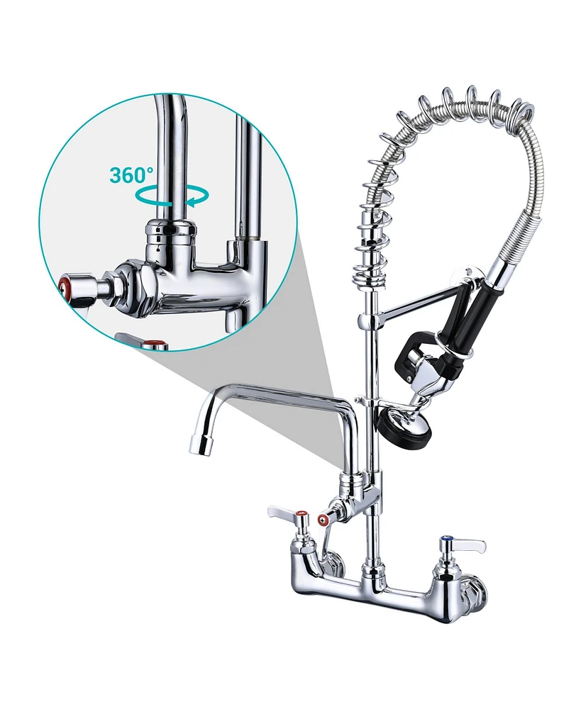 Aquaterior Wall Mount Pre-Rinse Faucet Kitchen Sink 26" Height Sprayer Home