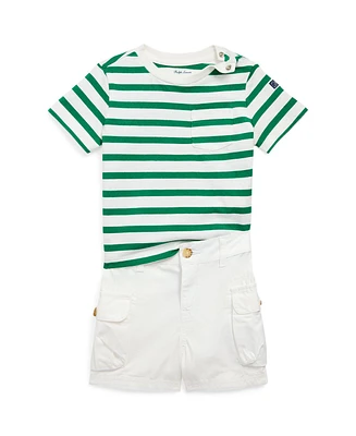 Polo Ralph Lauren Baby Boys Striped Cotton T-shirt and Cargo Shorts Set