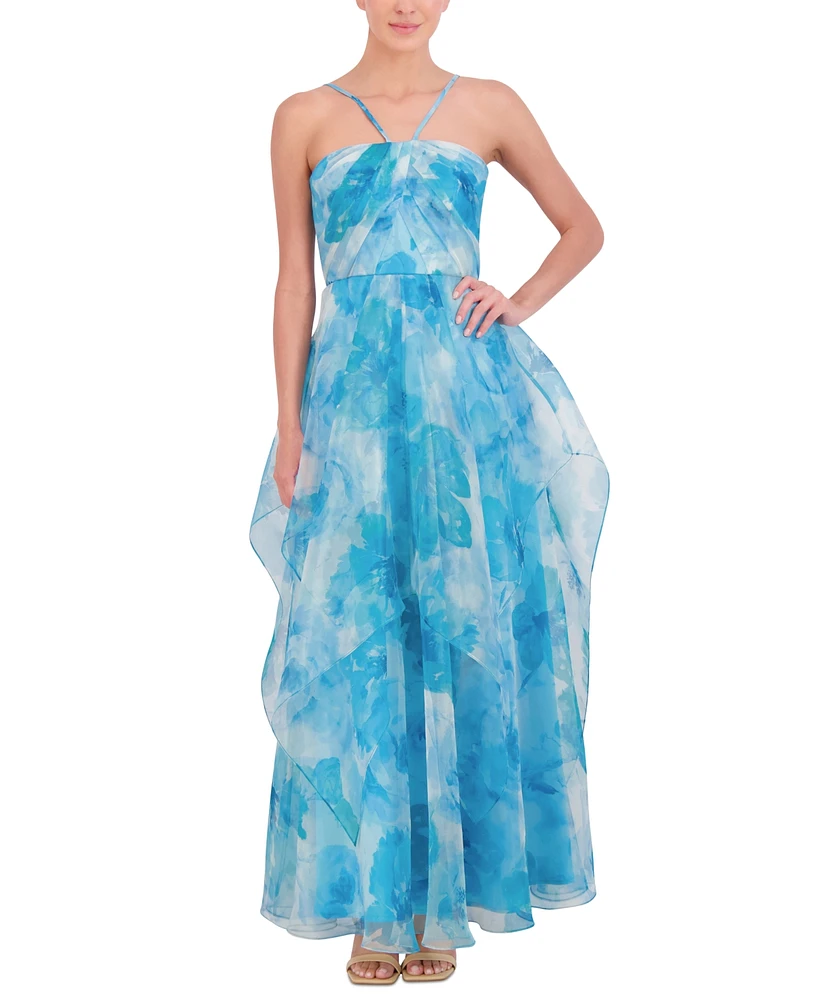 Eliza J Women's Printed Pleated Ruffled Gown