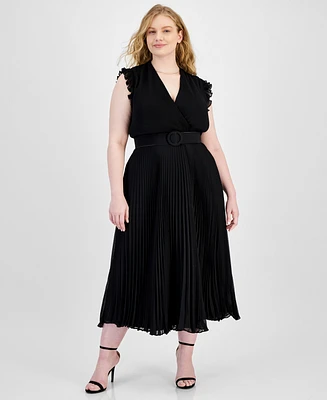 Taylor Plus Pleated Belted A-Line Dress