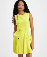 Tahari Petite Button-Trim Fit & Flare Dress