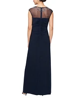 Alex Evenings Women's Embellished Illusion-Yoke Ruffled Gown