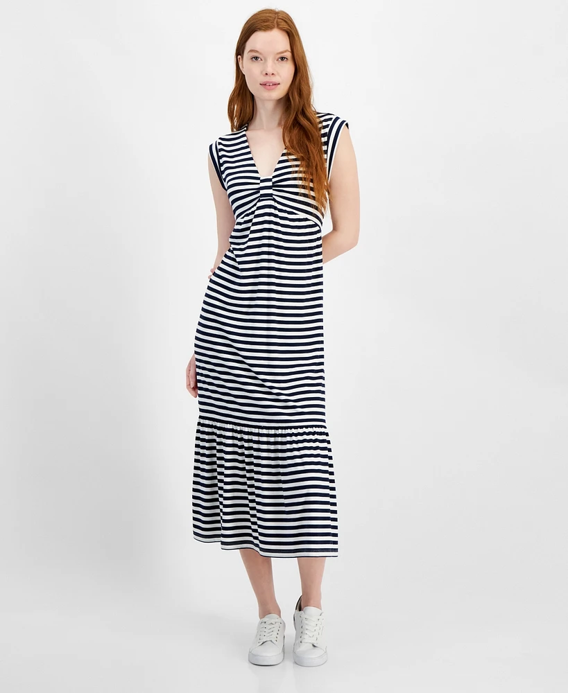Tommy Hilfiger Women's Striped Tiered Sleeveless Midi Dress