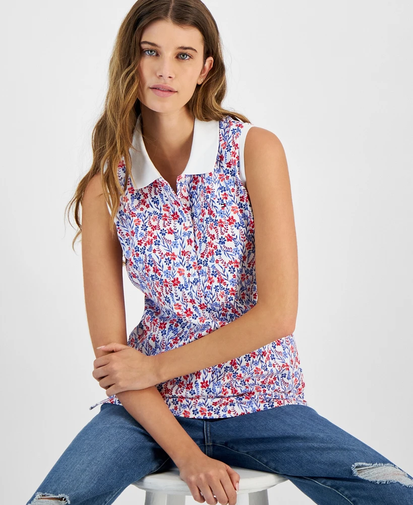 Tommy Hilfiger Women's Floral Print Sleeveless Polo Shirt