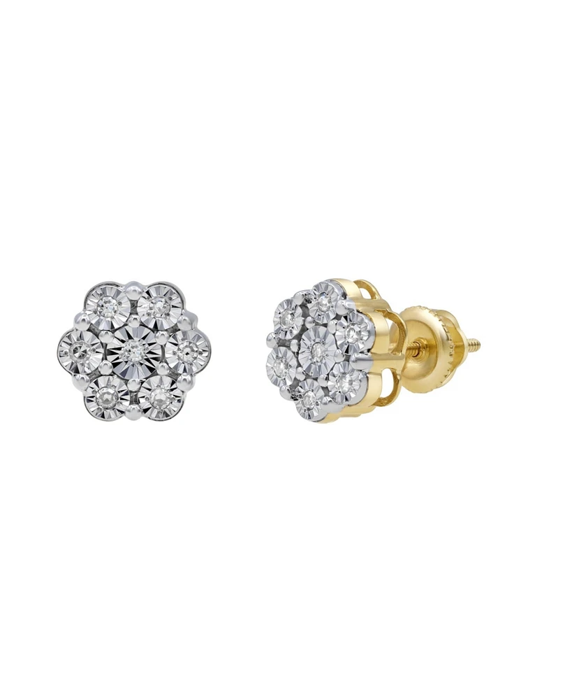 LuvMyJewelry Round Cut Natural Certified Diamond (0.08 cttw) 10k Yellow Gold Earrings Mini Cluster Design