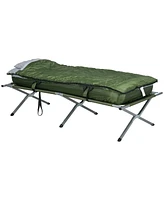 Outsunny Folding Camping Cot w/ Mattress, Sleeping Bag, Pillow, Bag, Green