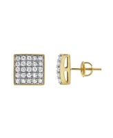 LuvMyJewelry Round Cut Natural Certified Diamond (0.77 cttw) 14k Yellow Gold Earrings Square Tile Design