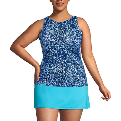 Lands' End Plus Mastectomy Chlorine Resistant High Neck Upf 50 Modest Tankini Swimsuit Top