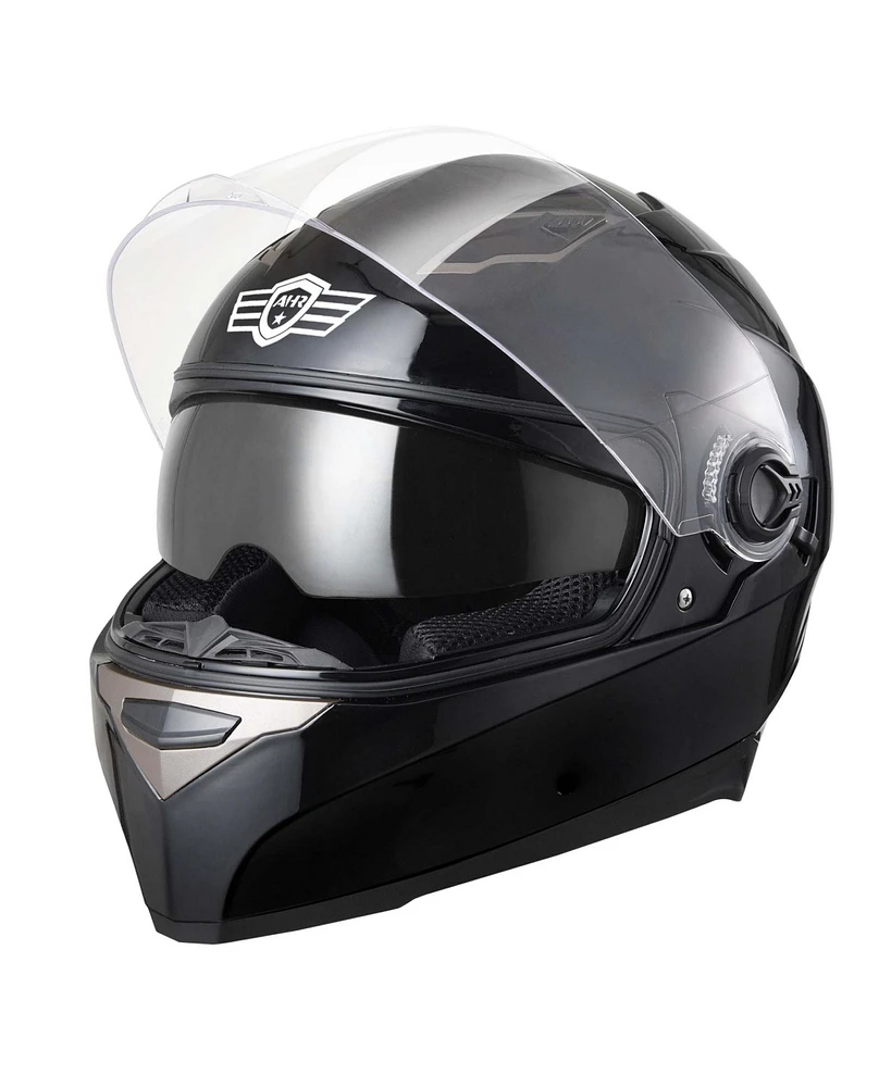 Ahr Run-F1 Dot Motorcycle Full Face Helmet Dual Visors Sun Shield Abs Air Vent Motorbike Touring