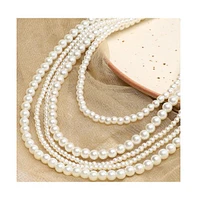 Sohi Women's White Pearl Strand Layered Necklace (7-8mm)