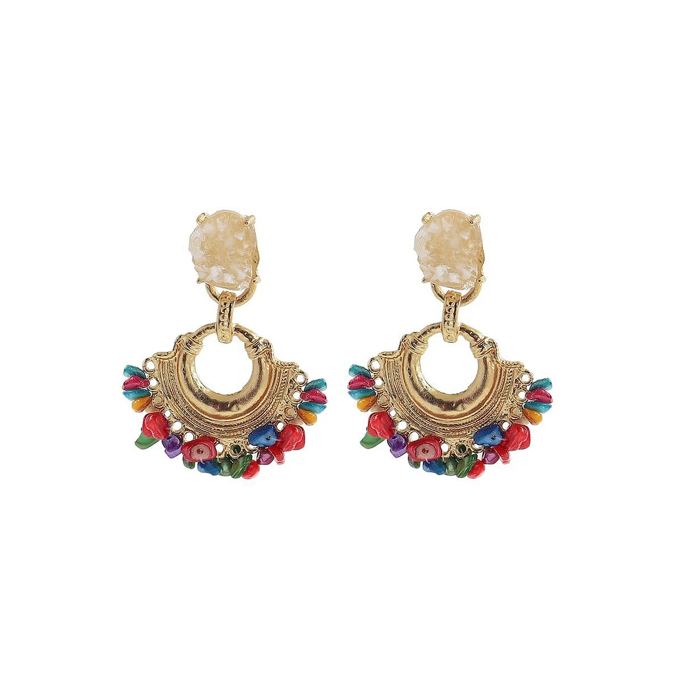 Sohi Women's Multicolor Cluster Stone Drop Earrings