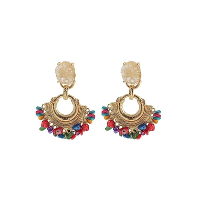 Sohi Women's Multicolor Cluster Stone Drop Earrings