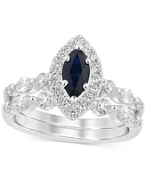 Sapphire (5/8 ct. t.w.) & Diamond (7/8 Halo Bridal Set 14k White Gold