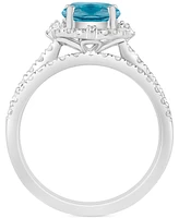 Swiss Blue Topaz (2-1/8 ct. t.w.) & Diamond (1/2 Halo Bridal Set 14k White Gold