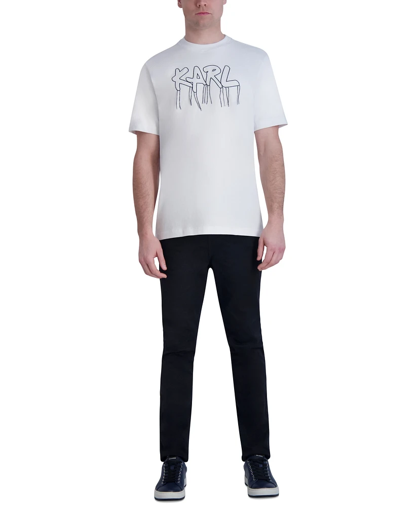 Karl Lagerfeld Paris Men's Slim-Fit Fringe-Trimmed Logo Graphic T-Shirt