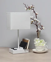 Simple Designs 15.3" Tall Modern Rectangular Multi-Use 1 Light Bedside Table Desk Lamp with 2 Usb Ports and Charging Outlet