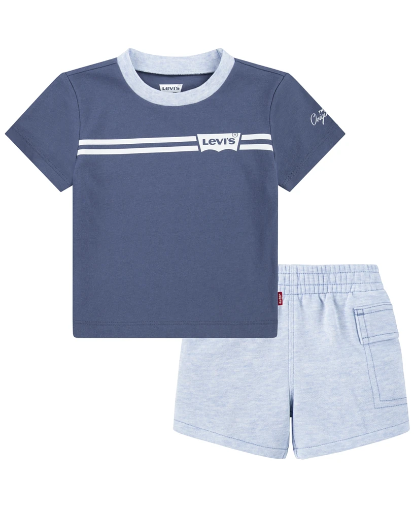 Levi's Baby Boys Batwing Stripe Tee and Cargo Shorts Set