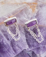 Barse Hammered Genuine Purple Amethyst and Sterling Silver Rectangle Stud Earrings