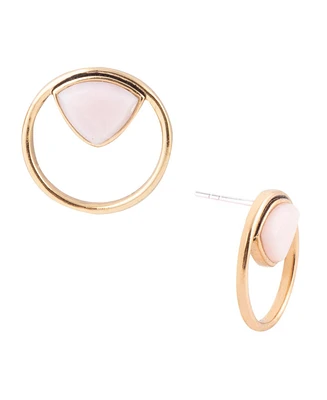 Barse Circle Genuine Pink Opal Triangle Stud Earrings