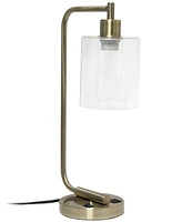 Lalia Home Modern Iron Desk Lamp with Usb Port and Glass Shade, Antique Brass