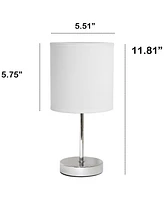 Creekwood Home Nauru 11.81" Traditional Petite Metal Stick Bedside Table Desk Lamp Chrome with Fabric Drum Shade
