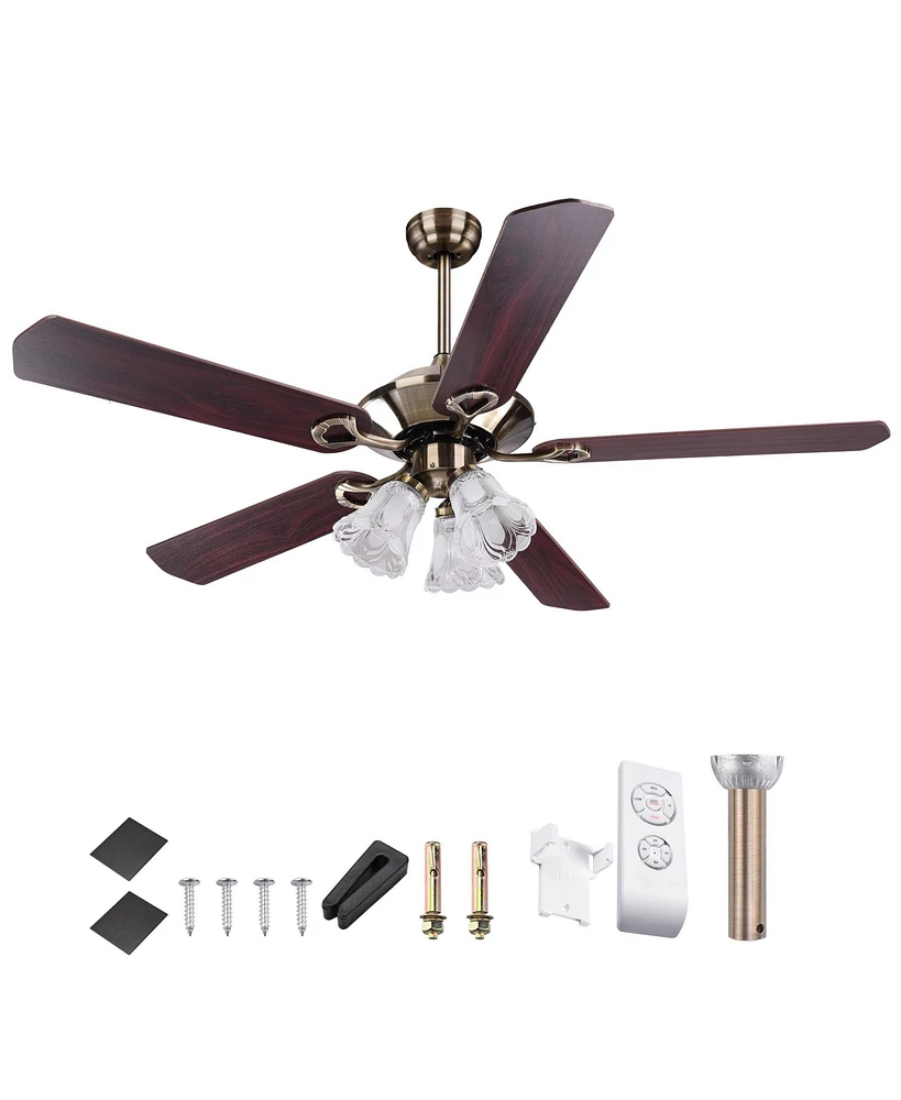 Yescom 51" 5 Blades Ceiling Fan w/ Light Kit Antique Bronze Reversible Remote Control