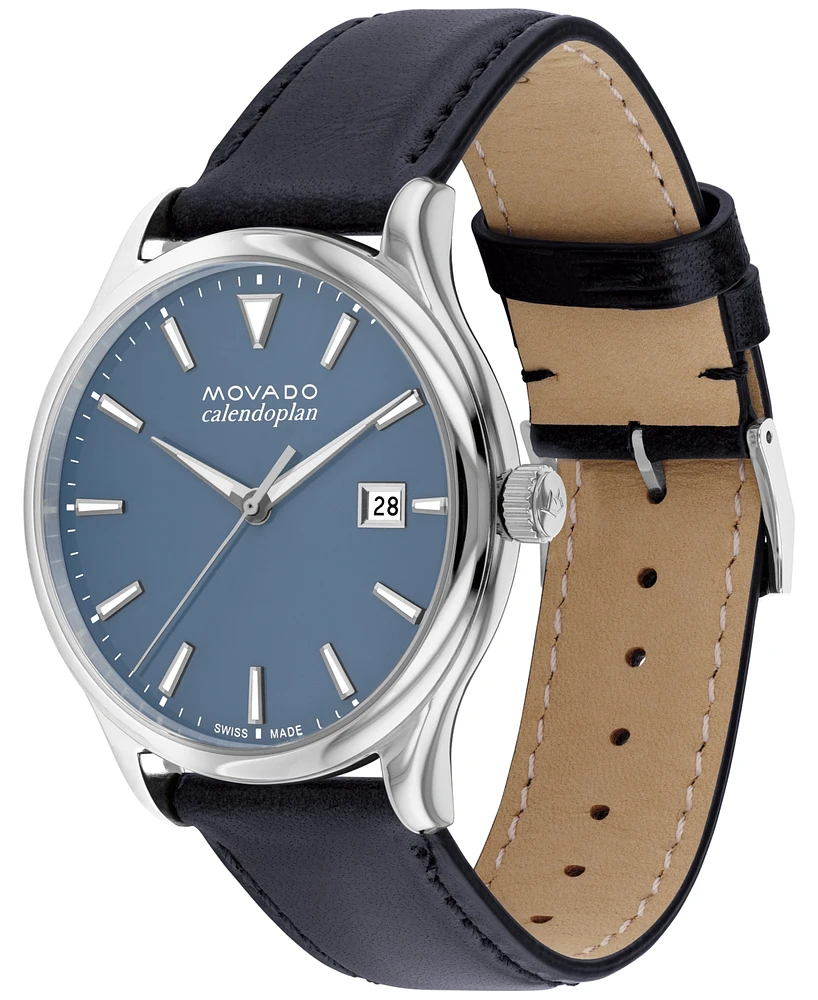 Movado Men's Swiss Calendoplan Blue Leather Strap Watch 40mm