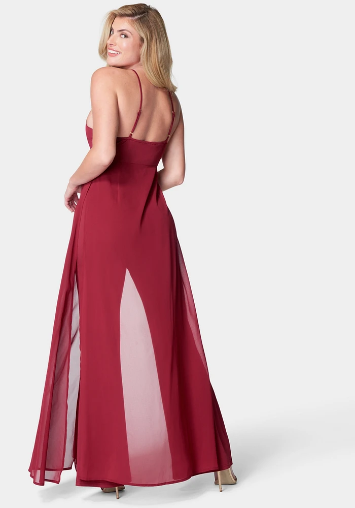 Bebe Women's Overlay Halter Jumpsuit