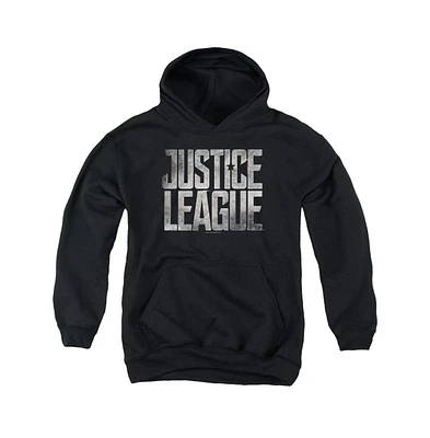 Justice League Boys Movie Youth Metal Logo Pull Over Hoodie / Hooded Sweatshirt