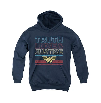 Wonder Woman Boys 84 Youth Truth Love Justice Pull Over Hoodie / Hooded Sweatshirt