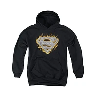 Superman Boys Youth Steel Fire Shield Pull Over Hoodie / Hooded Sweatshirt