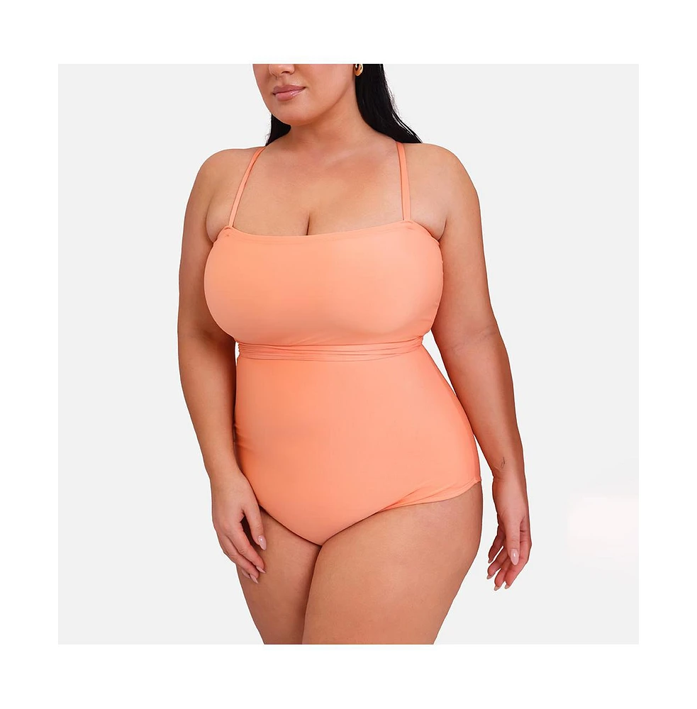 Rebdolls Plus Sunny Tie Waist One Piece Swimsuit - Peach