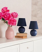 Creekwood Home Nauru 8.66" Traditional Petite Ceramic Orb Bedside Table Desk Lamp Two Pack Set, Tapered Drum Fabric Shade