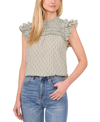 CeCe Women's Smocked Ruffle Yoke Blouse