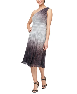 Sl Fashions Women's Ombre Metallic One-Shoulder Midi Dress