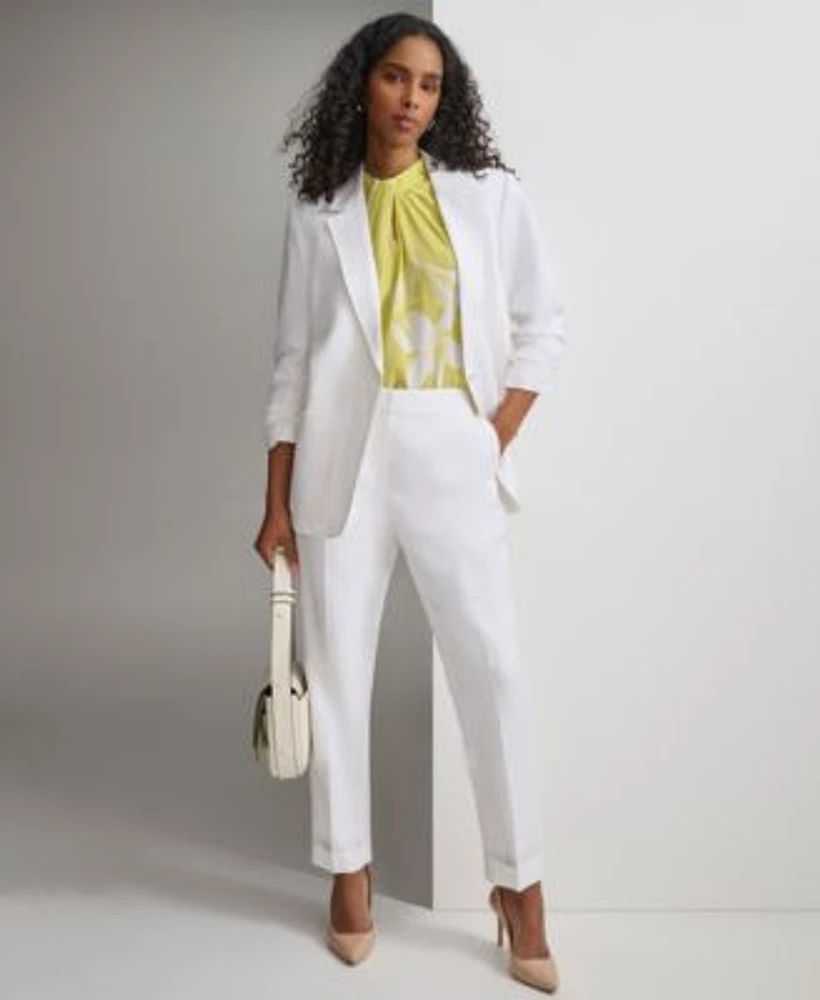 Calvin Klein Womens One Button Linen Blend Blazer Ankle Pant