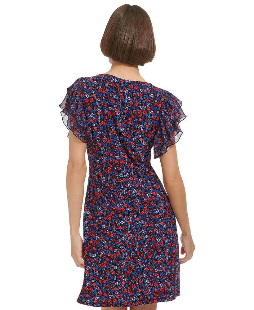 Tommy Hilfiger Women's Floral-Print Flutter-Sleeve Shift Dress