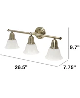 Lalia Home Essentix Contemporary Three Light Metal and Alabaster White Glass Shade Vanity Uplight Downlight Wall Mounted Fixture