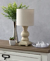 Lalia Home 12.5" Organix Rustic Farmhouse Distressed Neutral Resin Base Mini Table Desk Lamp with Beige Fabric Shade