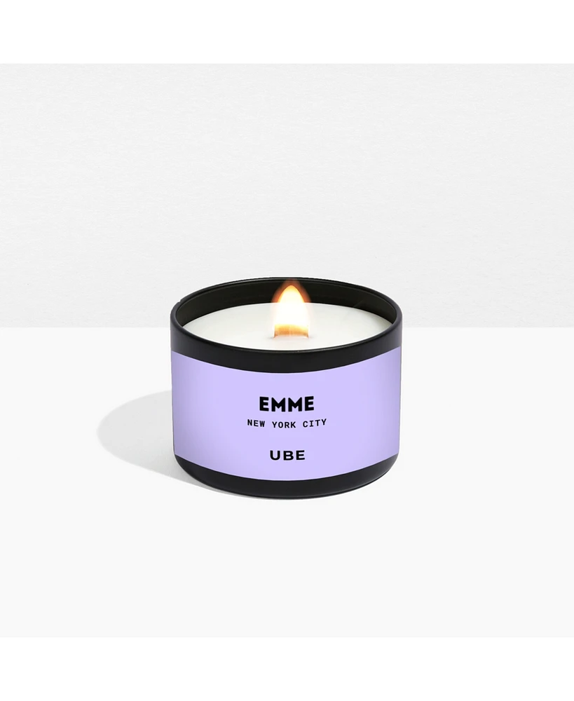 Emme nyc Natural Soy Ube Scented Candle Tin with Wood Wick 4 oz