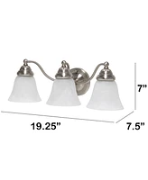 Lalia Home Essentix Traditional Three Light Curved Metal, Alabaster White Glass Shade Vanity Uplight Downlight Wall Mounted Fixture