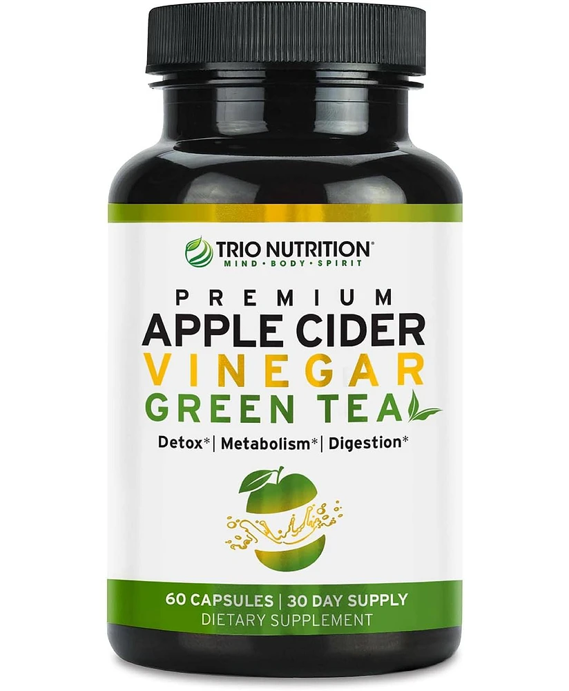 Trio Nutrition Apple Cider Vinegar Capsules with Green Tea|Raw Fresh Apple Cider Vinegar Pills for Cleanse|Detox Boost|Green Tea for Natural Weight Ma